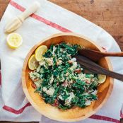 Shaved Brussels Sprout Salad with Bacon, Meyer Lemon, and Tart Dried Cherries
