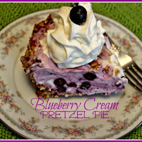Blueberry Cream Pretzel Pie