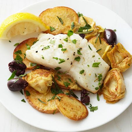 Roast Cod with Artichokes