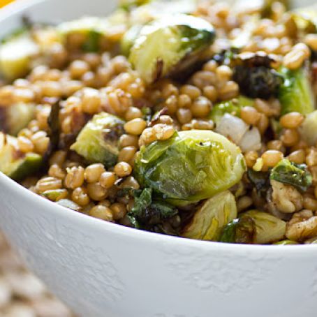 Lemony Wheat Berries with Roasted Brussels Sprouts