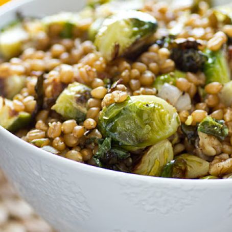 Lemony Wheat Berries with Roasted Brussels Sprouts