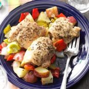 Roasted Chicken Thighs with Peppers & Potatoes Recipe