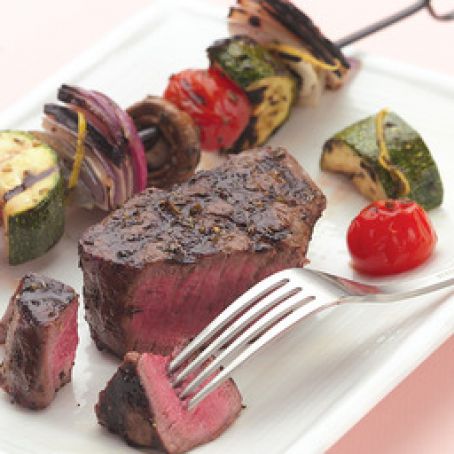 Grilled Filet Mignon with Vegetable Kebabs