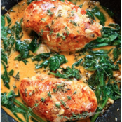 PAPRIKA CHICKEN & SPINACH WITH WHITE WINE BUTTER THYME SAUCE
