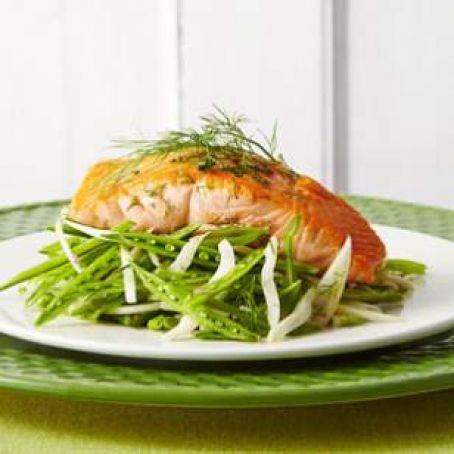Seared Salmon with Sugar Snap-Fennel Slaw