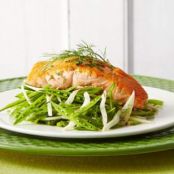 Seared Salmon with Sugar Snap-Fennel Slaw