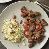 Curry Pepper Beef with Smoked Almond Pilaf