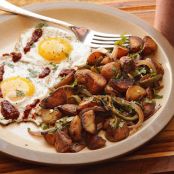 Crispy Home Fries With Red Onions and Roasted Poblano Pepper Recipe