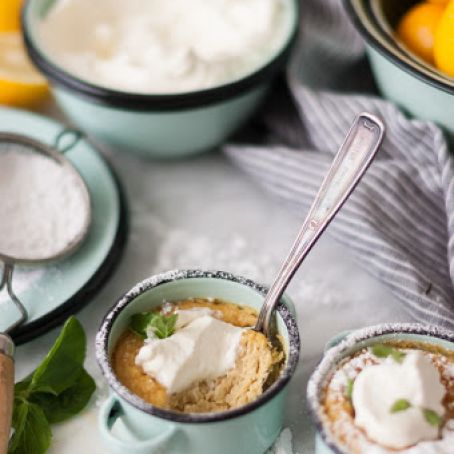 Meyer Lemon Pudding Cakes + Honeyed Chevre Whipped Cream