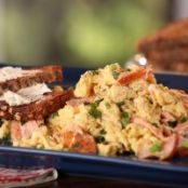 Smoked Salmon and Scallion Scramble with Whole Grain Toast with Goat Cheese Butter