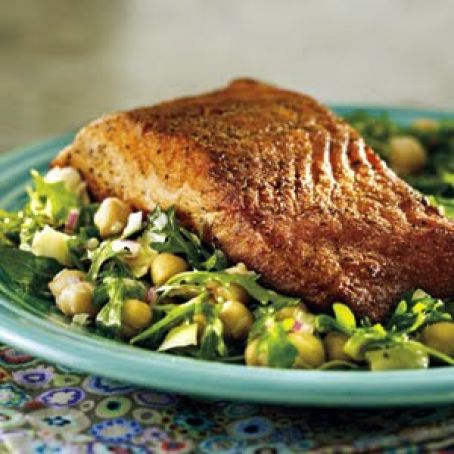 Coriander-Crusted Fish With Chickpea Artichoke Salad