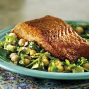 Coriander-Crusted Fish With Chickpea Artichoke Salad