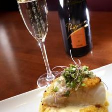 Jalapeño & Onion Crusted Chilean Sea Bass over Saffron Risotto