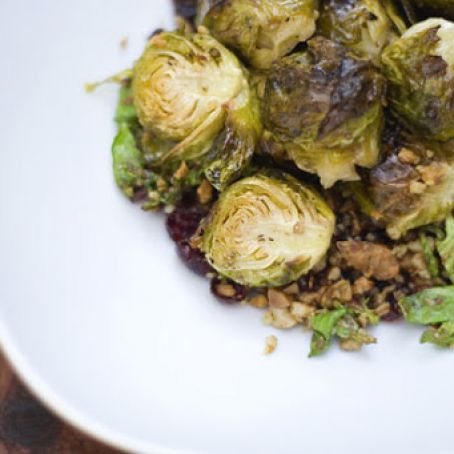 Duck Fat Roasted Brussels Sprouts with Cranberries and Almonds