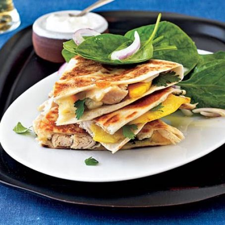 Pepperjack, chicken and peach quesadilla