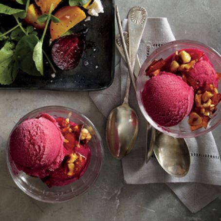 Buttermilk-Beet Sherbet with Hazelnut Brittle