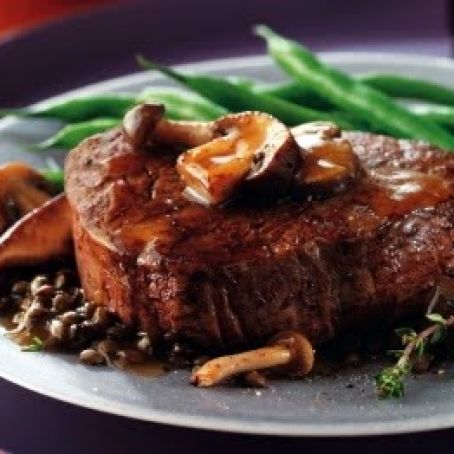 Filet Mignon with Herb-Butter Sauce and Mushrooms