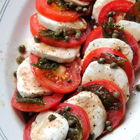 Caprese Salad with Fried Capers and Basil