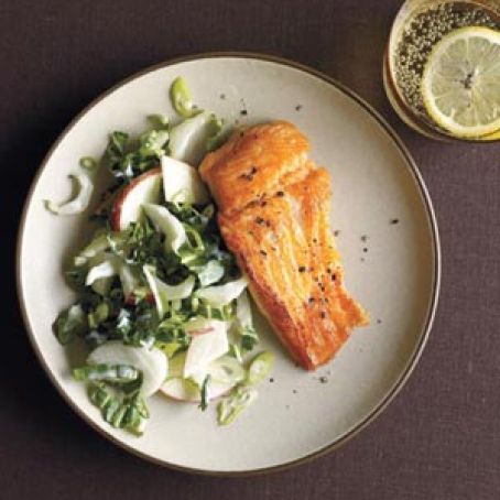 Salmon With Bok Choy and Apple Slaw