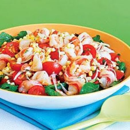 Arugula Salad with Shrimp, Corn, Cherry Tomatoes & Red Chile