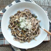 Farro Pasta With In A Creamy Thyme Sauce With Mushrooms & Sausage