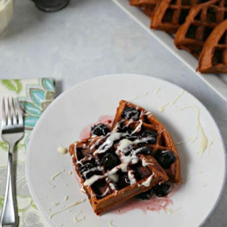 Red Velvet Waffles  with Bourbon Cherry Syrup