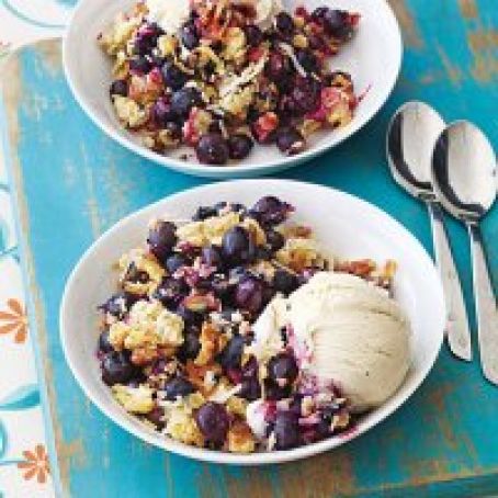 Blueberry Coconut Crisp with Vanilla Ice Cream