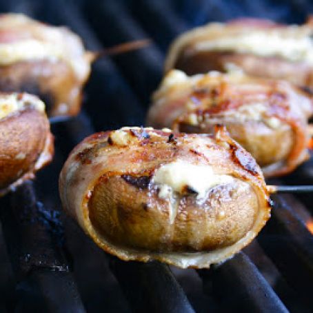 Blue Cheese Filled Bacon Wrapped Mushrooms | Lauren's Latest