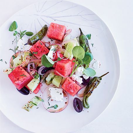 Watermelon, Feta and Charred Pepper Salad