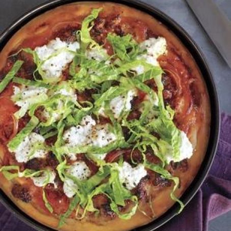 Deep-Dish Sausage, Ricotta, and Onion Pizza With Tangy Romaine