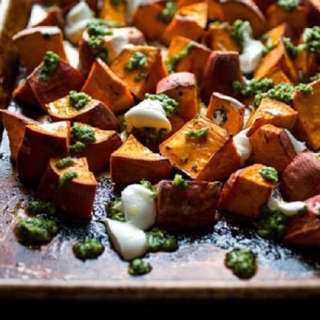 Sweet Potatoes With Yogurt and Cilantro-Chile Sauce