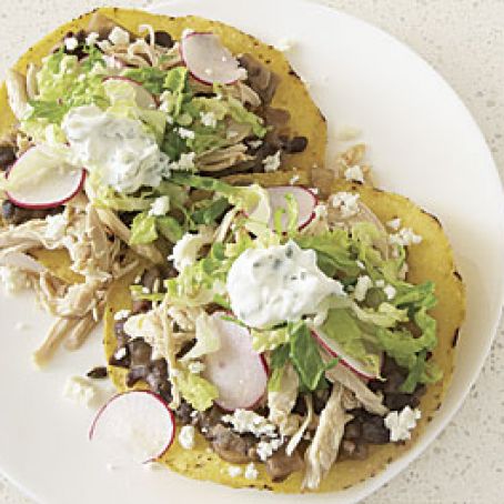 Chicken Tostadas with Black Beans and Cilantro-Lime Cream