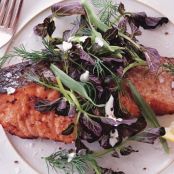 Salmon with Lemon-Pepper Sauce and Watercress-Herb Salad