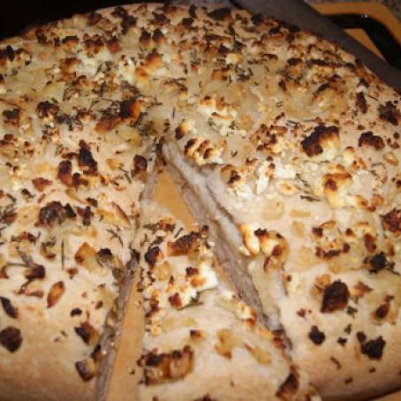 Focaccia With Onions, Rosemary and Feta Cheese