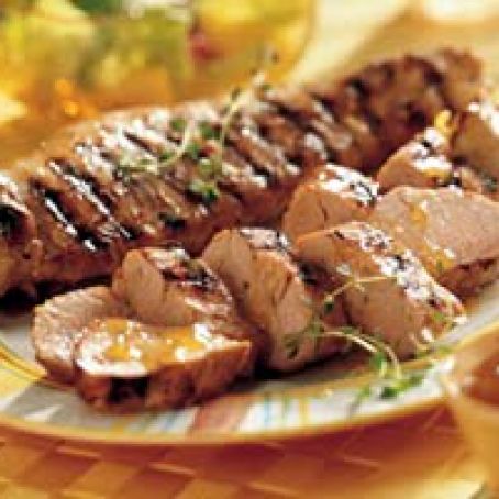 Grilled Peach and Mustard Glazed Pork Tenderloin