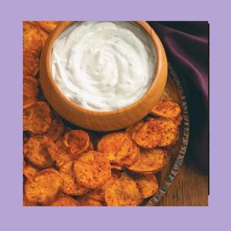Spicy Sweet Potato Chips & Cilantro Dip