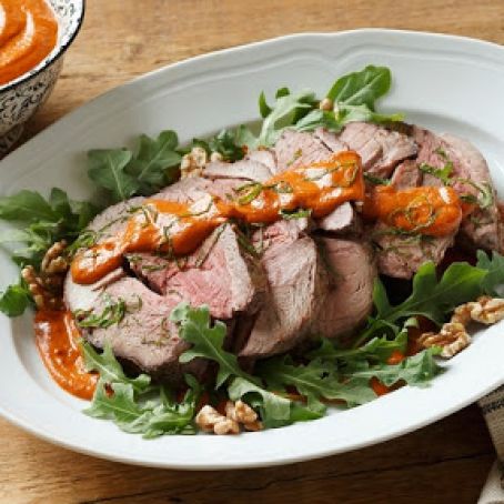 Grilled Leg Of Lamb With Pickled Walnut Sauce