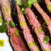 Grilled Flank Steak with Cilantro-Scallion Purée