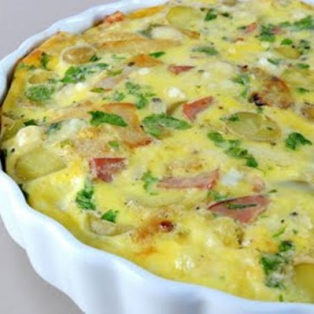 Caramelized Onion and Potato Frittata with Ham and Swiss