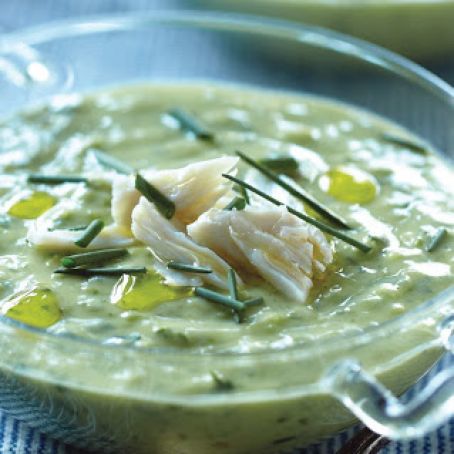 Green Gazpacho with Crab and Sriracha Yogurt