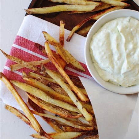 Baked French Fries with a Roasted Garlic Parmesan Dipping Sauce