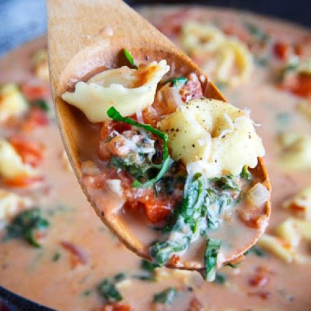 Creamy Parmesan Tomato and Spinach Tortellini Soup