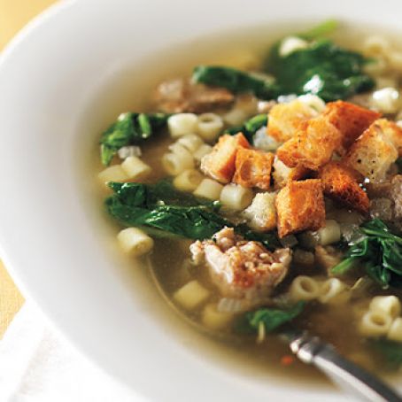 Sausage and Spinach Soup With Rosemary Croutons