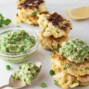 Cauliflower Fritters with Mint & Pea Spread