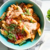 Chicken and Andouille Sausage Pasta with Creamy Smoked Mozzarella Cream Sauce