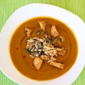 Spicy Pumpkin Soup with Croutons and Crispy Fried Onions