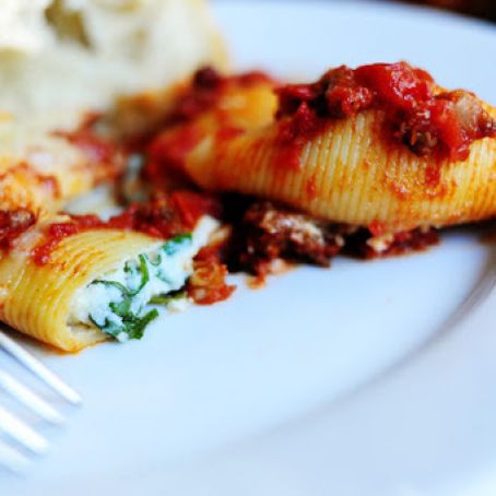 Three Cheese-Stuffed Shells with Meaty Tomato Sauce