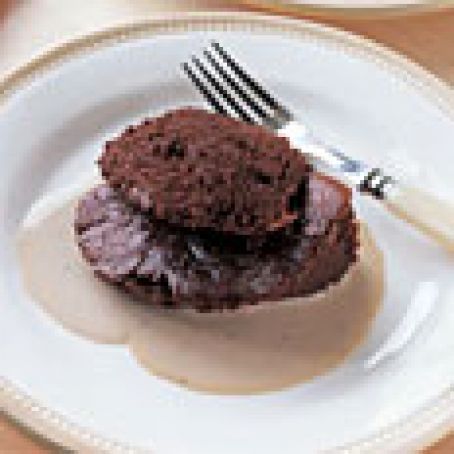 Bittersweet Chocolate Souffle with Earl Grey Custard Sauce