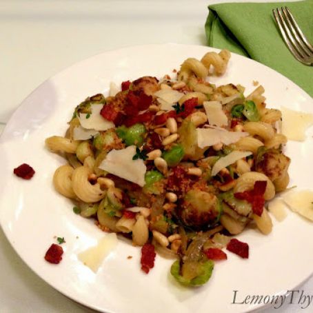 Cavatapppi with Bacon, Brussel Sprouts and Buttery Breadcrumbs