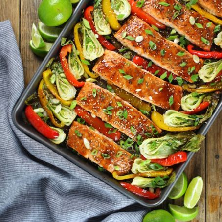 Honey-Lime Roasted Sheet Pan Salmon and Vegetables